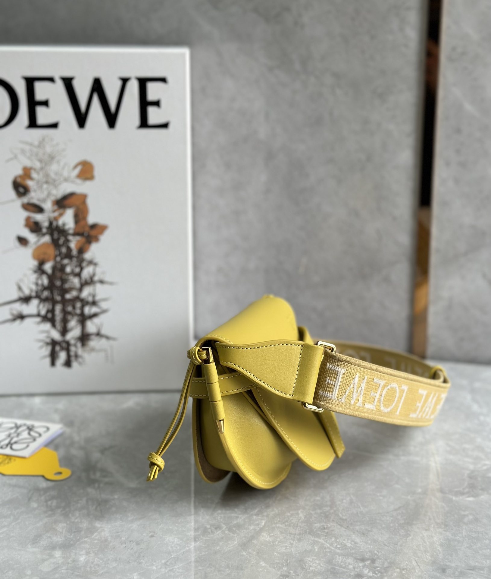 Loewe Mini Gate Dual Bag in Soft Calfskin and Jacquard Yellow